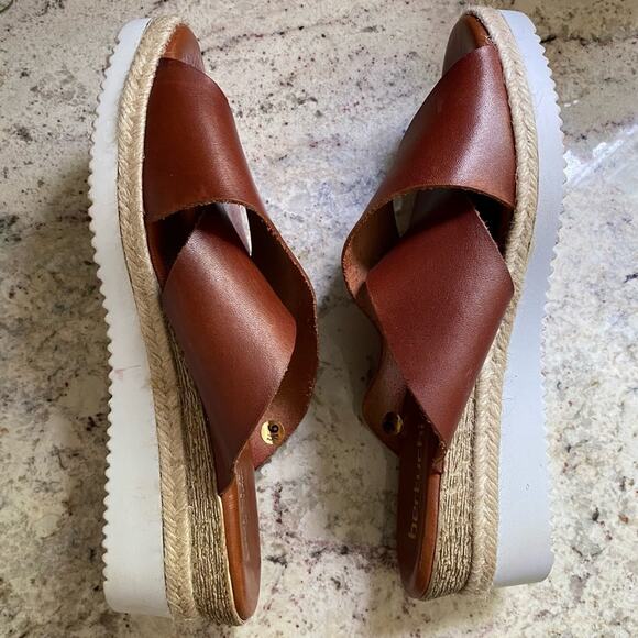 Bertuchi Slip On Brown Leather Slide Sandals Wedge Spain Size 41 US 9.5 - Picture 9 of 13